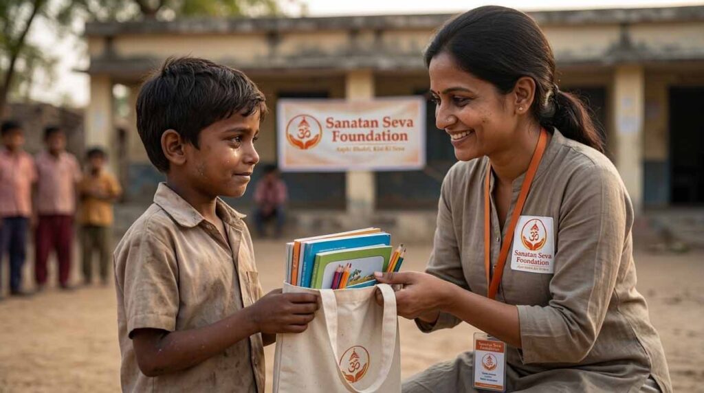 Small donation helping a child with food and education in India